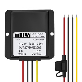 DC Buck Converter 24V to 12V 10A 120W Step Down Transformer with Fuse Waterproof, Voltage Reducer for Golf Cart LED Light Motor Truck Vehicle Boat Solar System etc. (Accept DC 15-40V Inputs)