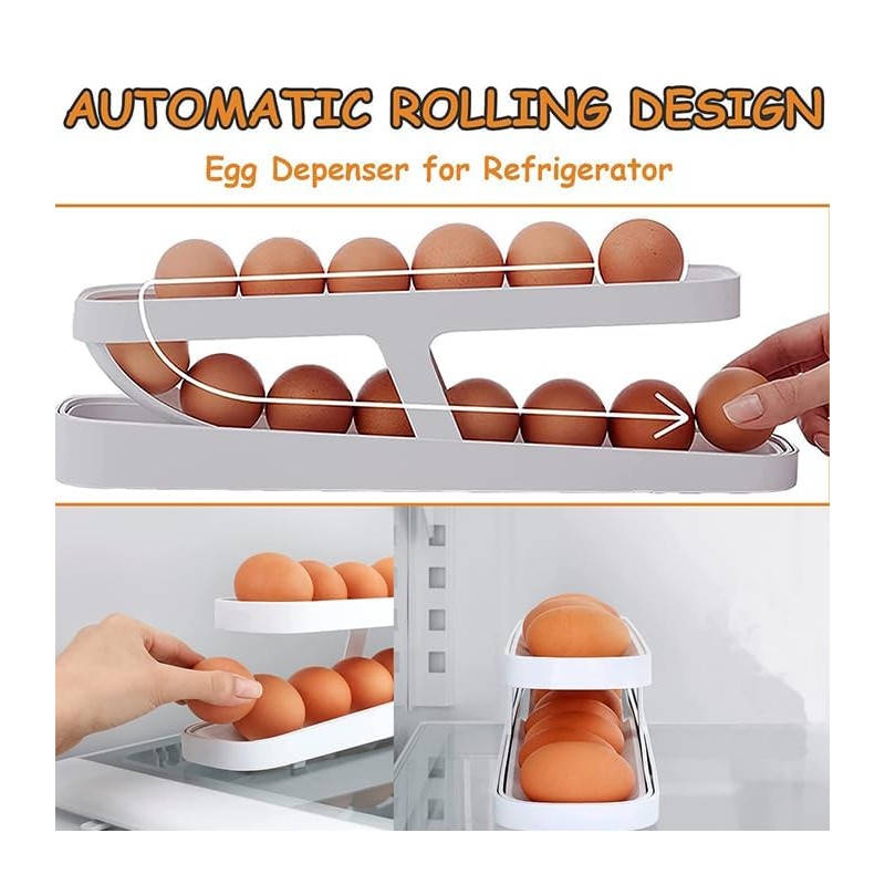 YaLiyA Egg Holder For Refrigerator Automatically Rolling Egg Storage Container