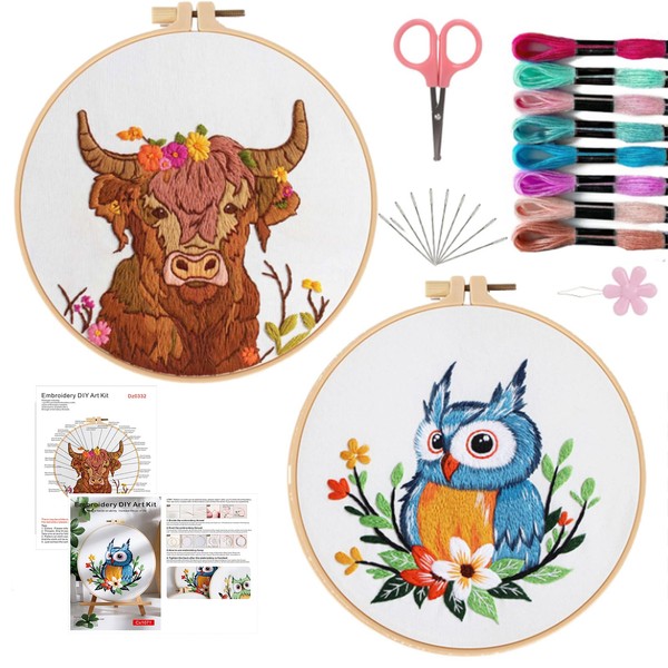 Offizon 2 PCS Embroidery Kit for Beginners - Mixed Embroidery
