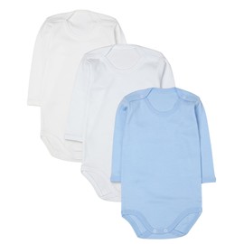 rise&Raba Baby Bodysuit 3 Pcs | 100% Organic Cotton Long Sleeve Comfortable Button Baby Bodysuits for Boys and Girls | Comfortable and Cute Onesies (White-Ecru-Blue, 12-18 Month)