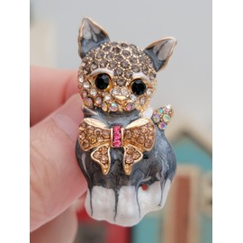 GFM® Small Metal Rhinestone Cat Brooch, s, Metal