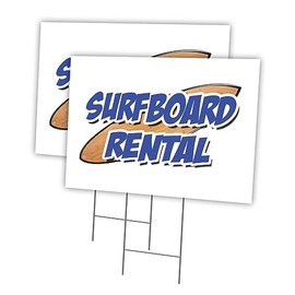 Surfboards Rental 2 Pack of 18" x 24" Yard Sign & Stake | Advertise Your Business | Stake Included Image On Front Only | Made in The USA