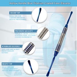 Dental FREER Nasal Sinus Lift Periosteal Elevator Hollow Handle Elevator Sharp/Blunt Ends, Stainless Steel Blue Titanium Coated Double Ended Surgical Dental Instruments