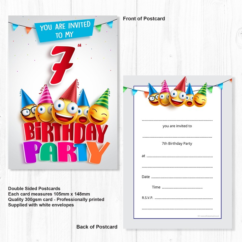 Olivia Samuel 20 x 7th Birthday Party Invites from Cartoon