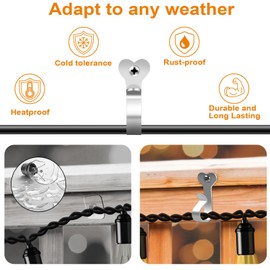 Dreecy String Light Hooks for Outside Stainless Steel Outdoor Lights Hanger Hooks for Outdoor String Lights Outdoor Screw Hooks for Christmas Party Easy Release Wire and Fairy Led Lights, 40 Packs