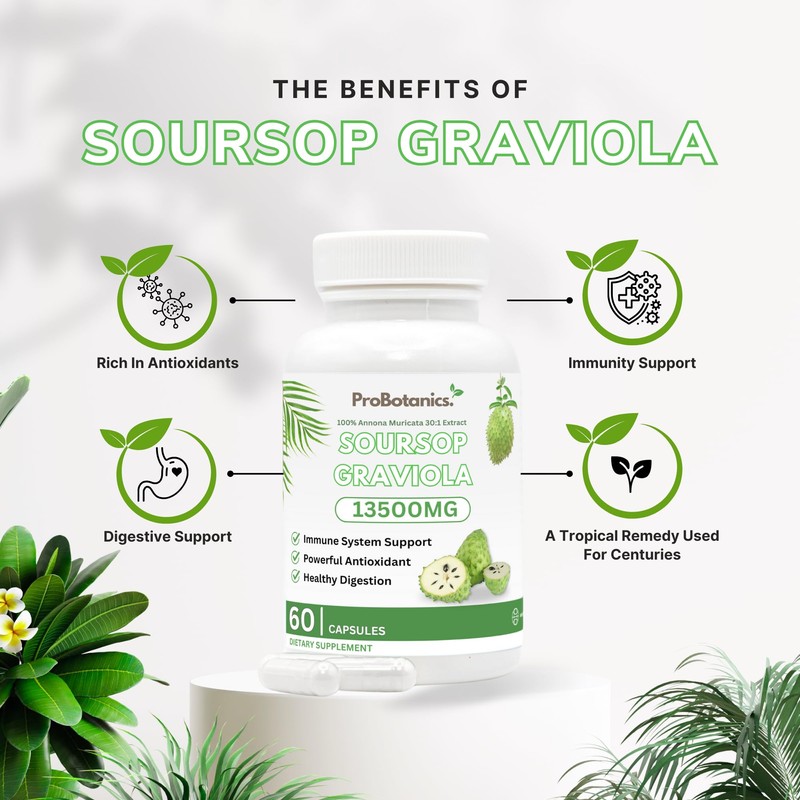 Organic Soursop Graviola Capsules | Extra High Strength 13500mg 30:1