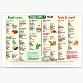 Kidney Friendly Food List Chart Canvas Poster Kidney Awareness Diet for Beginner Kidney Diet Plan List Prints Low Potassium Grocery Shopping List List Food Guide for Kitchen 8x12inch Unframed