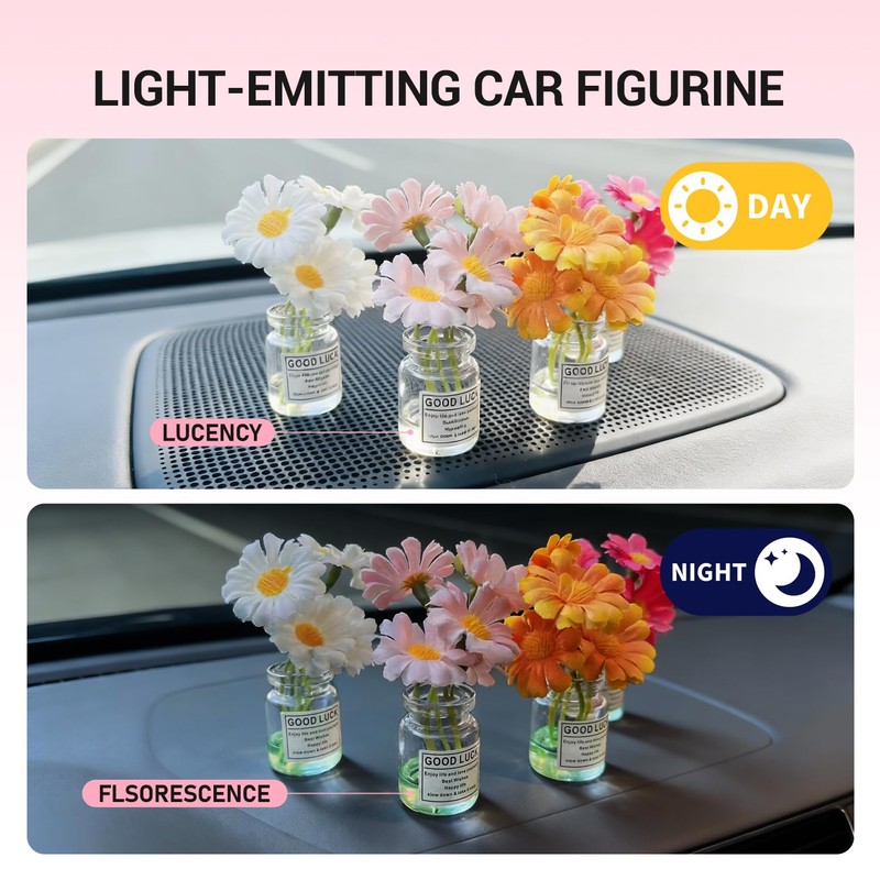 DRIYANN Daisy Car Dashboard Decorations - 4 Pack Mini Floral