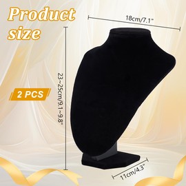 PH PandaHall 2 Pack Small Velvet Necklace Chain Holder, Necklace Mannequin Bust Jewellery Organiser Displays Pendant Choker Holder Stand Jewellery Model Organiser for Jewellery Organisation (Black)