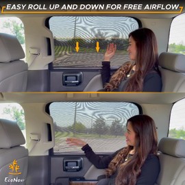 EcoNour - Parasol para ventana lateral de coche (paquete de 2) | Pantallas elásticas y transpirables para una protección completa contra el sol y la privacidad, se adapta a la mayoría de camiones, SUV