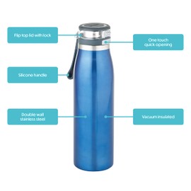Smash Double Wall One Touch Bottle, Blue, 690 ml Capacity