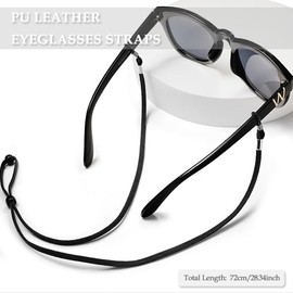 XFentech 3 Pcs Black Glasses Straps Unisex - Universal Leather Eyeglass Chain Lanyard Non-Slip Glasses Straps Glasses Chain Adjustable Spectacle Neck Cord Glasses String Holder for Men and Women