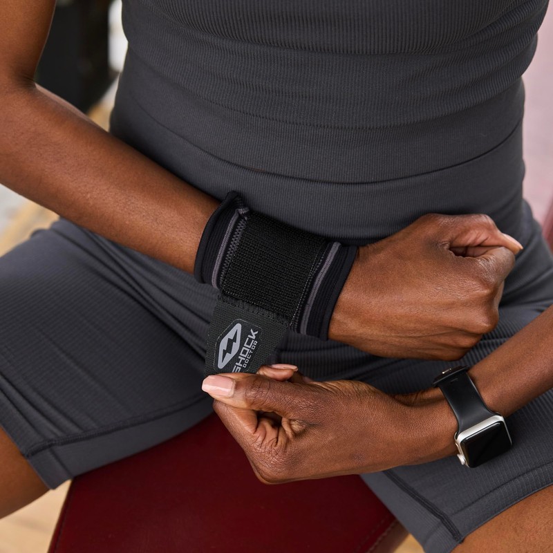 Shock Doctor Compression Knit Wrist Sleeve with Strap, Medium, Black/Grey