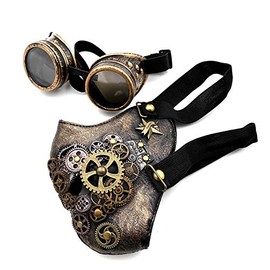 Gothic Retro Steampunk Gear Face Mask Cosplay Costume Party Gold Masquerade (just mask)