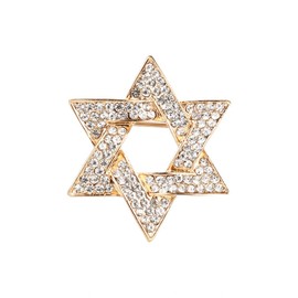 Sparkling Star of David Brooches Pins Lucky Hexagram Safty Pin Chic Suit Dress Jacket Lapel Pin Gift for Women Men (gold)