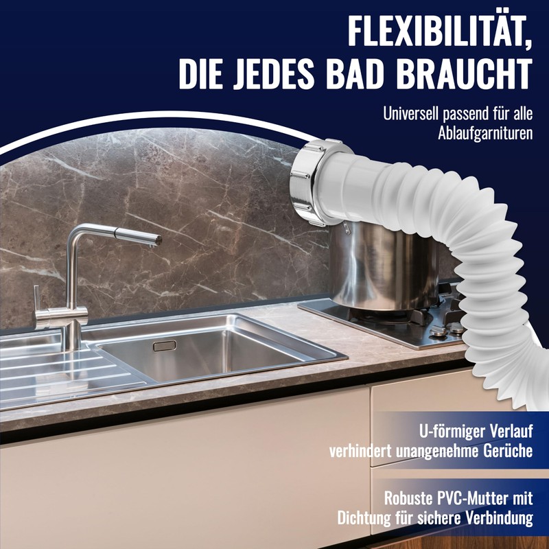 Poppstar Flexible Sink Waste Pipe for Kitchen 1 1/2" x
