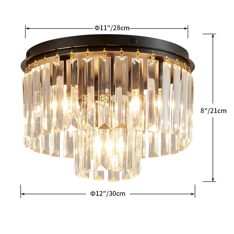 AGV LIGHTING Crystal Ceiling Light Fixture, Modern Semi Flush Ceiling