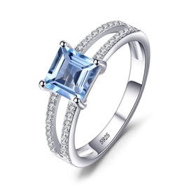 JewelryPalace Princess Cut 1.2ct Genuine Blue Topaz Solitaire Rings for Her, 14K White Gold Plated 925 Sterling Silver Promise Ring for Women, Natural Gemstone Jewellery Sets Rings 6