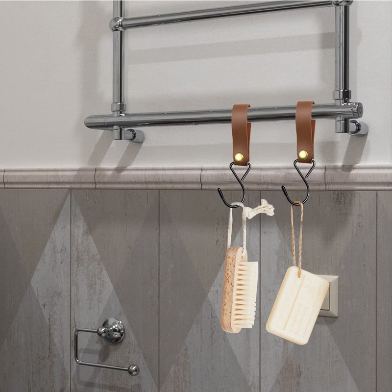 Modixun 8pcs Leather S-Hooks, Metal S Shaped Hooks for Hanging,