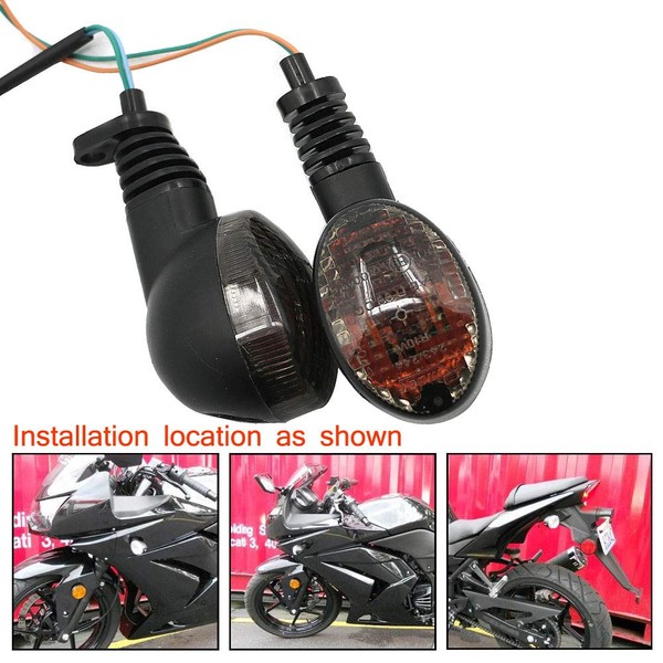 Motoparty Motorcycle Turn Signals For KAWASAKI EX250R NINJA 250R KLX250S KLX250SF VN650 Vulcan S Front/Rear Turn Signal Indicator Light Blinker Lamp Motorcycle, (Smoke Shell)