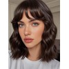 Brown Wig with Bangs Short Wavy Bob Wigs for Women