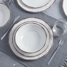 LEHAHA Farmhouse White Melamine Plates and Bowls Set, White dishes Rustic Farmhouse Dinnerware Set, Lightweight Melamine Dishes Set for 4, Perfect for RV, Camper, Dishwasher Safe