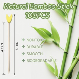 100pcs Cocktail Picks, 5.11" Long Bamboo Fruit Sticks Food Toothpicks Sandwich Appetizer Charcuterie Skewers for Birthday, Wedding, Valentines Day Decoration Party Supplies