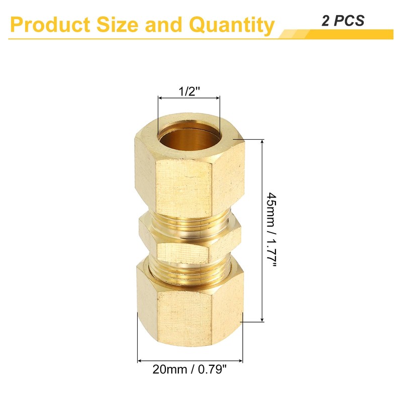QUARKZMAN Compression Fittings, 1/2 Inch Brass Compression Fitting Straight Connector