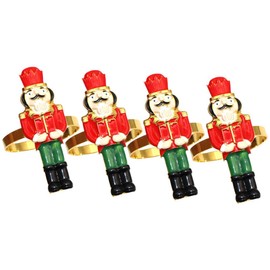 Luxshiny 4pcs Nutcracker Napkin Rings Christmas Napkin Holder Metal Napkin Buckle for Xmas Holiday Dinning Table Decoration