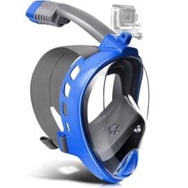 Odoland Snorkel Set for Man and Women, 180° Panoramic View Full Face Snorkeling Mask with Camera Mount, Dry Top Safety Breathing System Anti-Leak Anti-Fog Diving Mask for Adult Deepblue L