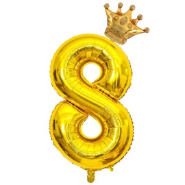 40 Inch Gold Number 8 Crown Balloons Set, 8th Birthday Balloons for Kids, Wedding Anniversar Celebration Decoration Balloons. (8)