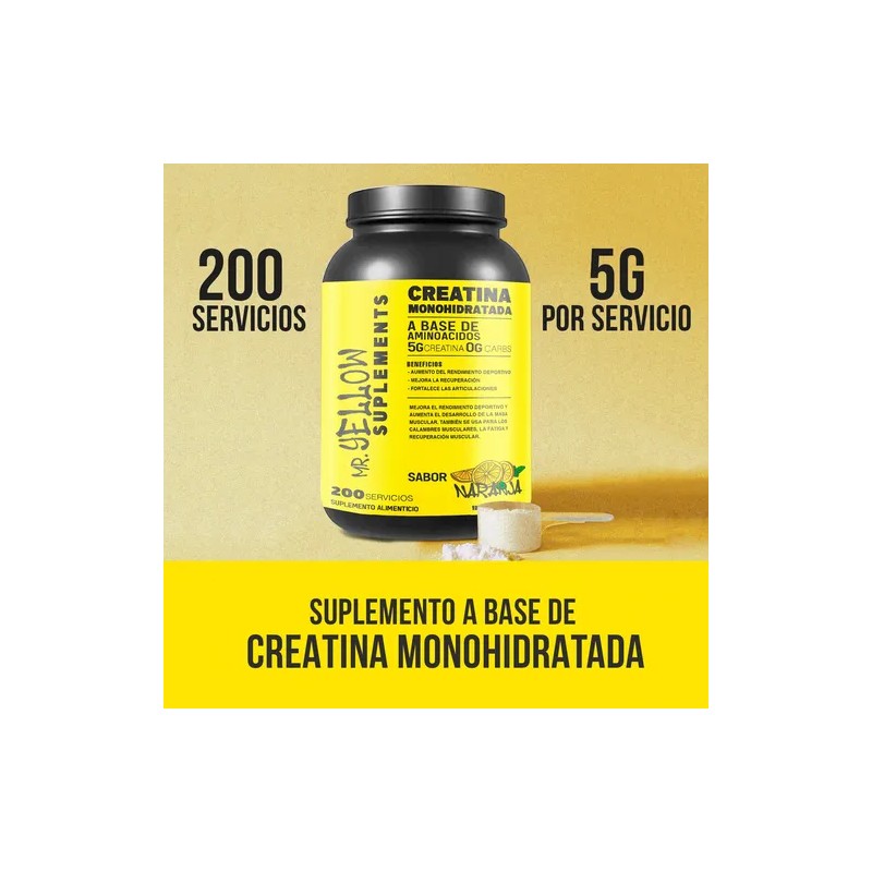 Creatina Monohidratada 1kg Mr. Yellow Sabores 200 Servicios