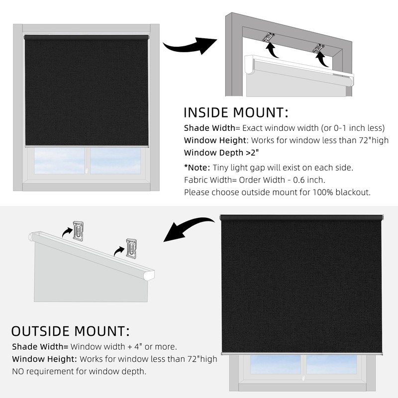 ChrisDowa Cordless Blackout Roller Shade with Spring System Room Darkening