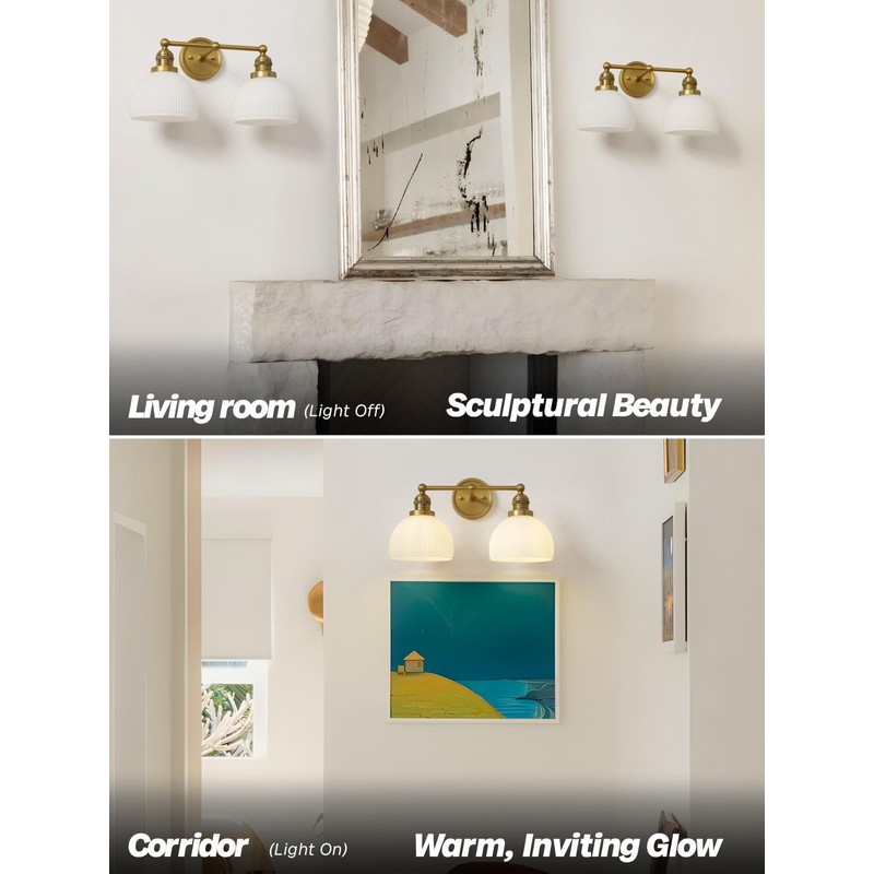 Teqinchy 2-Light Gold Wall Sconces,Vintage Bathroom Wall Sconce Light with