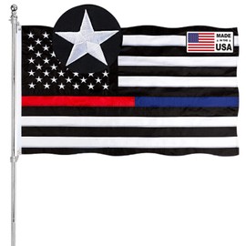 Embroidered Thin Red Blue Line Police Flag 3x5 Outdoor- Blue Stripe American Police Flags Vivid Colors 240D Polyester with Brass Grommets Enforcement Officers