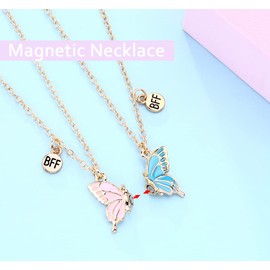 Kefley Best Friend Necklace for 2 Girls Magnetic Butterfly Matching Necklaces for Best Friends Birthday Christmas Gifts for Bff Bestie Necklace for 2 Magnet Necklace