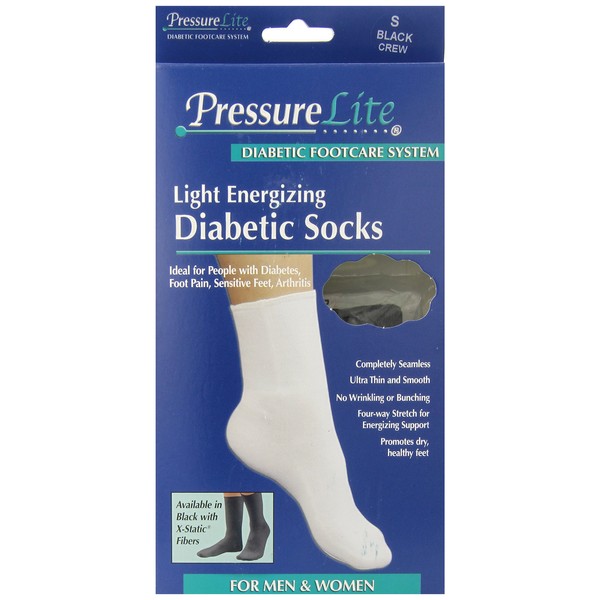 Activa Pressure Lite Light Energizing Diabetic Crew Socks, Black, Small