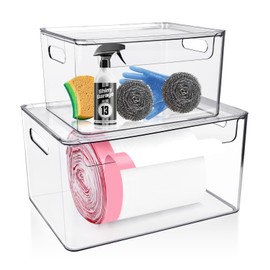 LYCNIGOO 2 Pack Large Trash Bag Holder Dispenser Under Sink Acrylic Garbage Bag Roll Holder Organizer for Cabinet Kitchen Organization and Storage (Fit 13/30/33 Gallon Bags)