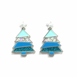 Christmas Sparkling Tree Drop Dangle Colorful Acrylic Earrings Glitter Stars Xmas Party Accessory Holiday Festival Statement Cute Sweet Jewelry Gifts for Women-blue