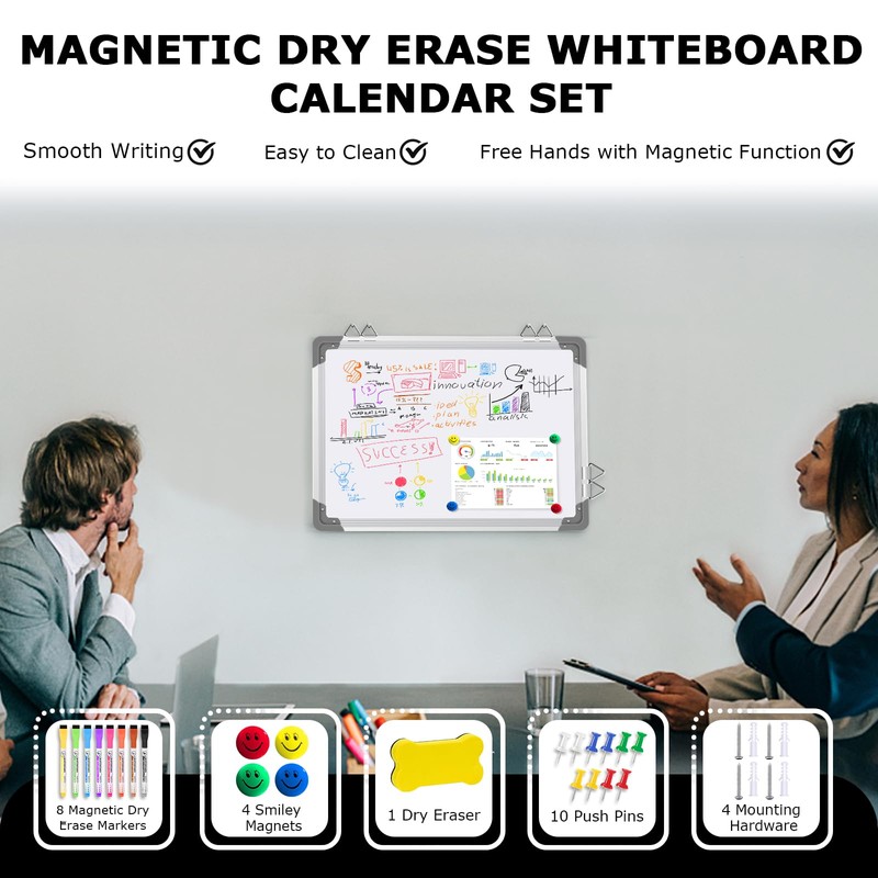 EAONE 16x12 in Double Side Whiteboard Calendar & Cork Board