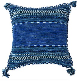 Sayang Sayang Hand Woven Indian Kilim Cushion Cover 45x45 Blue Ethnic Asian Cotton
