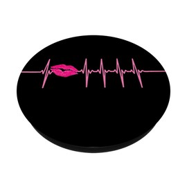 Pink Lips Lipstick Kiss Heart Beat ECG on Black