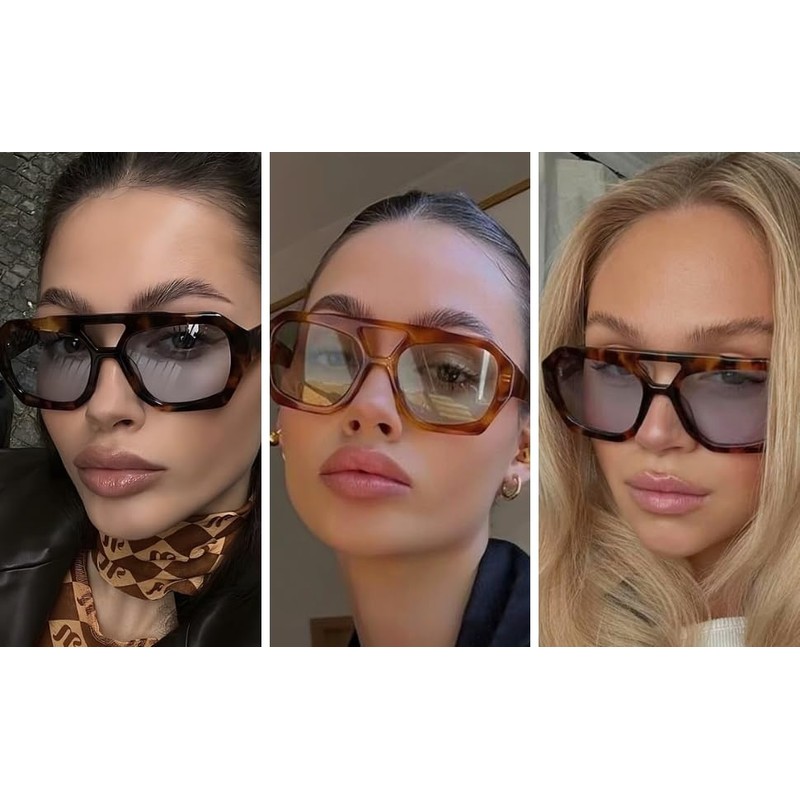 YAMEIZE 70s Retro Double Bridge Pilot Sunglasses for Women Men