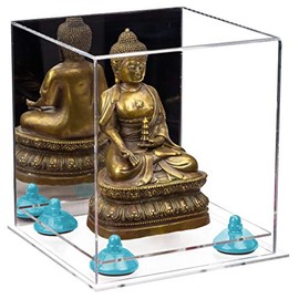 Better Display Cases Versatile Acrylic Display Case - Small Rectangle Box with Mirror, Light Blue Risers and Clear Base 8" x 8" x 8.5" (A015-BLR)