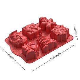 Christmas Silicone Molds, Chocolate Candy Molds Set DIY Christmas Tree, Gingerbread Man, Snowflake, Claus Bells Baking Molds for Mini Cakes, Handmade Soap, Chocolate, Jello, Candy and Candles (Red)