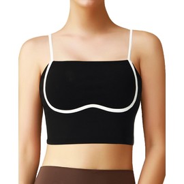 HORISUN Sports Bras for Women, Workout Square Neck Double Layer Tank Tops, Yoga Tops for Women Built in Bra,Black,L