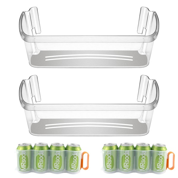 Upgraded 240323002 Refrigerator Door Bin Shelf (2 Packs) Fit for frigi-daire, ken-more,Refrigerator Side Bottom Shelf, Clear, Replaces 890955,AP2115742,PS429725,EAP429725, with 2 Soda Can Organizer