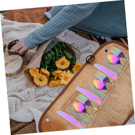 Sosoport Roll up Cutlery Storage Bag Portable Camping Utensil Organizer Canvas Travel Tool Roll Bag