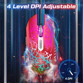 VersionTECH. Gaming Mouse, Wired Gaming Mice with 4 Level DPI 800/1200/1600/2400, 7 Colors RGB LED Breathing Light for Laptop PC Notebook Computer Games