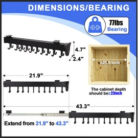 amhyicho Hanging Pot Rack with 10 Hook for Cabinet 22" Pull Out Pot and Pan organizer Adjustable Pot Racks with Sliding Rail Storage Utility Rack Used for Kitchen/Closet/Cupboard,Load 75LBS